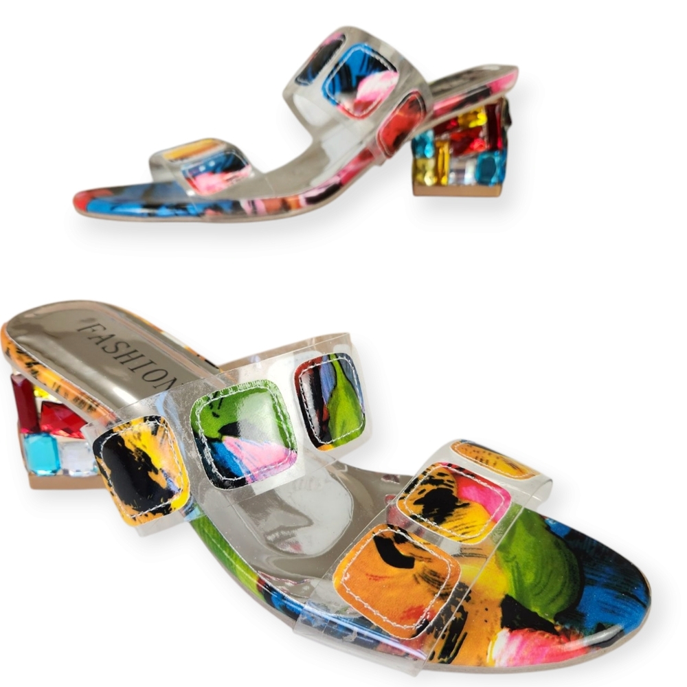 Fashion Colorful Jeweled Block Heel Sandal Size 37 / US 6 - Picture 11 of 15